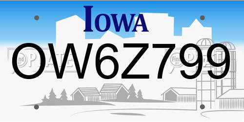 OW6Z799 Iowa License Plate