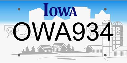 OWA934 Iowa License Plate
