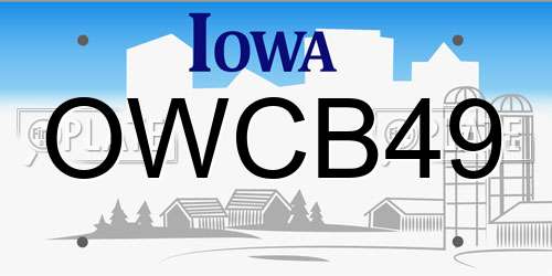 OWCB49 Iowa License Plate