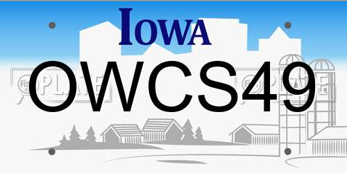 OWCS49 Iowa License Plate