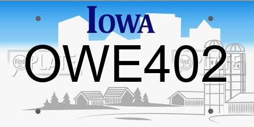 OWE402 Iowa License Plate