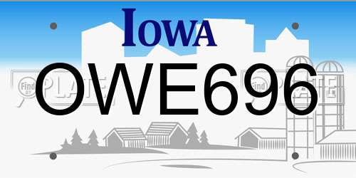 OWE696 Iowa License Plate