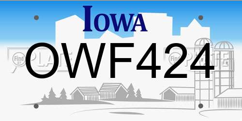 OWF424 Iowa License Plate