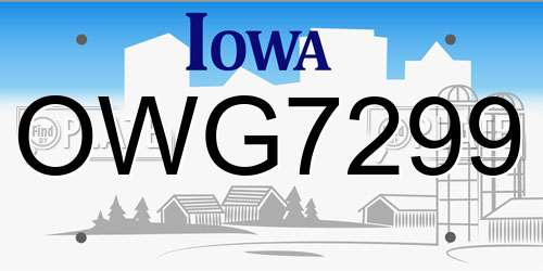 OWG7299 Iowa License Plate