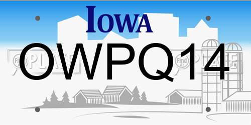 OWPQ14 Iowa License Plate