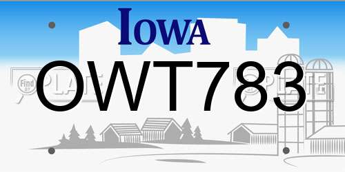 OWT783 Iowa License Plate