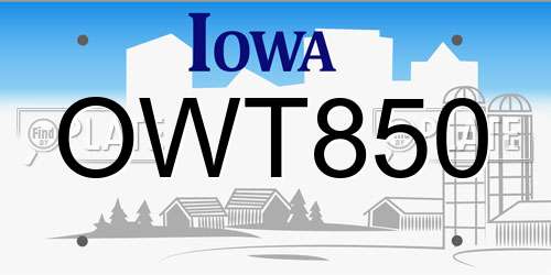 OWT850 Iowa License Plate