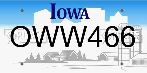 OWW466 Iowa License Plate