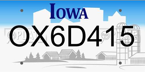 OX6D415 Iowa License Plate