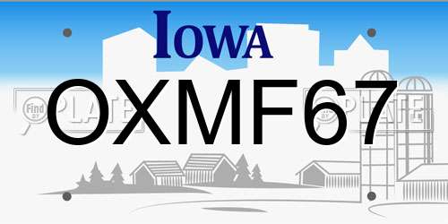 OXMF67 Iowa License Plate