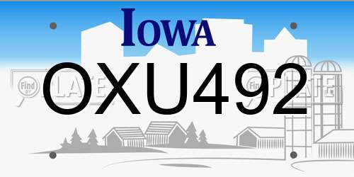OXU492 Iowa License Plate