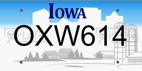OXW614 Iowa License Plate
