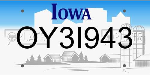 OY3I943 Iowa License Plate