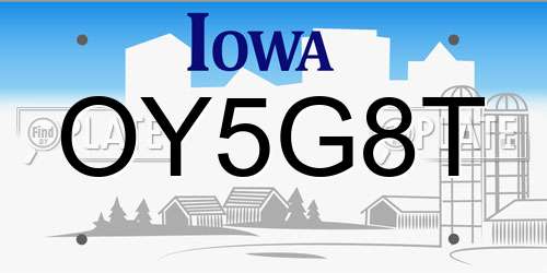 OY5G8T Iowa License Plate
