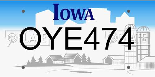 OYE474 Iowa License Plate