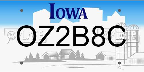 OZ2B8C Iowa License Plate