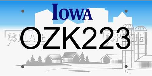 OZK223 Iowa License Plate