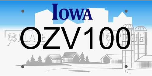 OZV100 Iowa License Plate