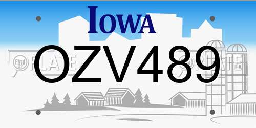 OZV489 Iowa License Plate