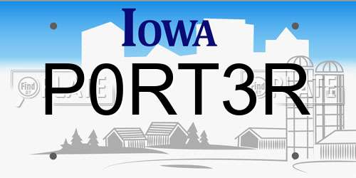 P0RT3R Iowa License Plate