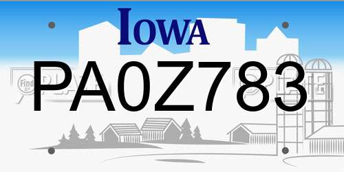PA0Z783 Iowa License Plate