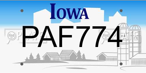 PAF774 Iowa License Plate