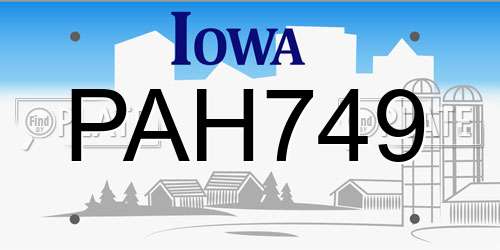 PAH749 Iowa License Plate