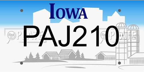 PAJ210 Iowa License Plate