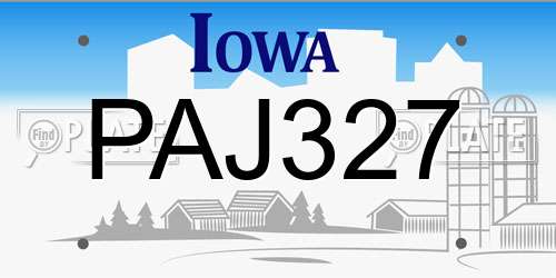 PAJ327 Iowa License Plate