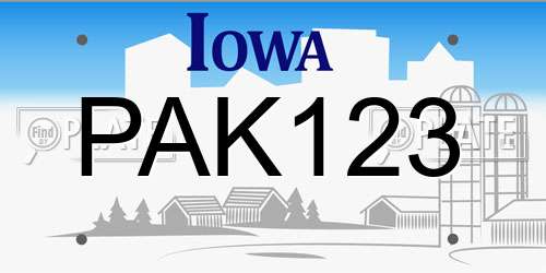 PAK123 Iowa License Plate