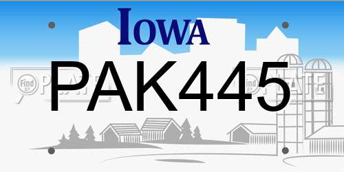 PAK445 Iowa License Plate