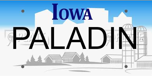 PALADIN Iowa License Plate