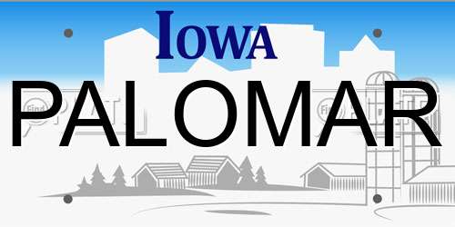 PALOMAR Iowa License Plate