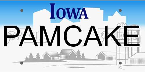 PAMCAKE Iowa License Plate