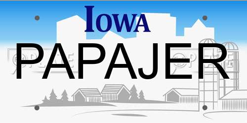 PAPAJER Iowa License Plate
