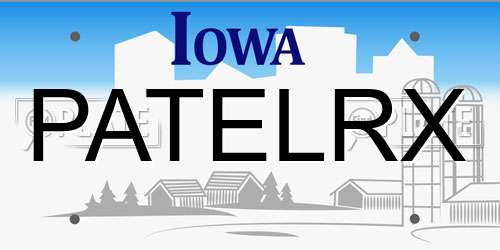 PATELRX Iowa License Plate