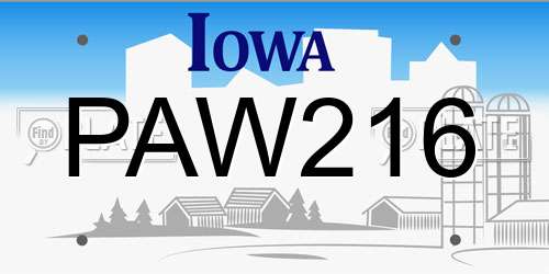 PAW216 Iowa License Plate