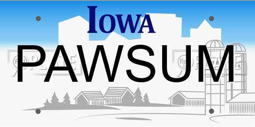 PAWSUM Iowa License Plate
