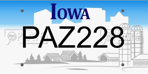 PAZ228 Iowa License Plate
