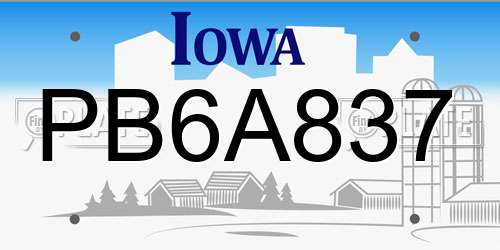 PB6A837 Iowa License Plate