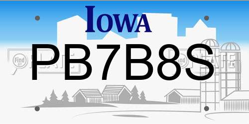 PB7B8S Iowa License Plate