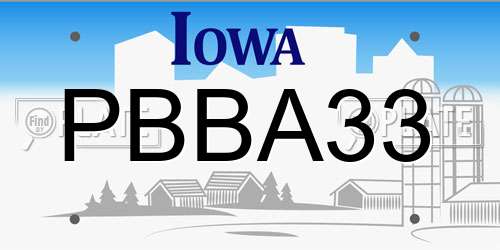 PBBA33 Iowa License Plate