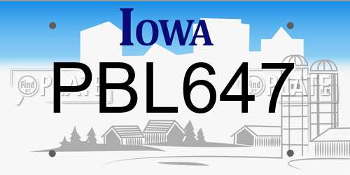 PBL647 Iowa License Plate