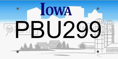 PBU299 Iowa License Plate