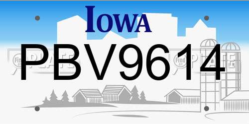 PBV9614 Iowa License Plate
