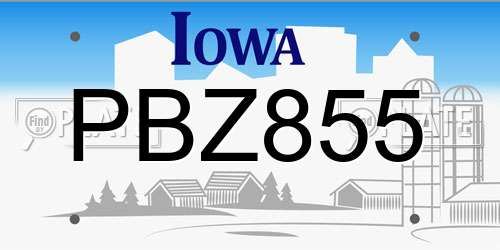 PBZ855 Iowa License Plate