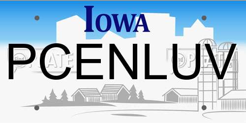 PCENLUV Iowa License Plate