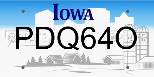 PDQ64O Iowa License Plate