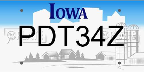 PDT34Z Iowa License Plate