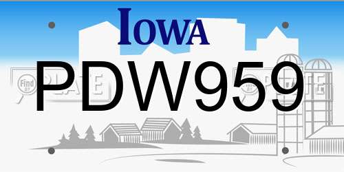 PDW959 Iowa License Plate